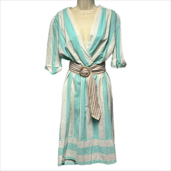Vintage Dresses & Skirts - Vintage 80s Blue and White Striped Dress